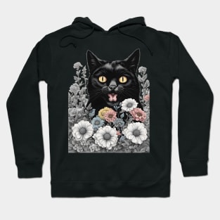 retro black cat flowers Hoodie